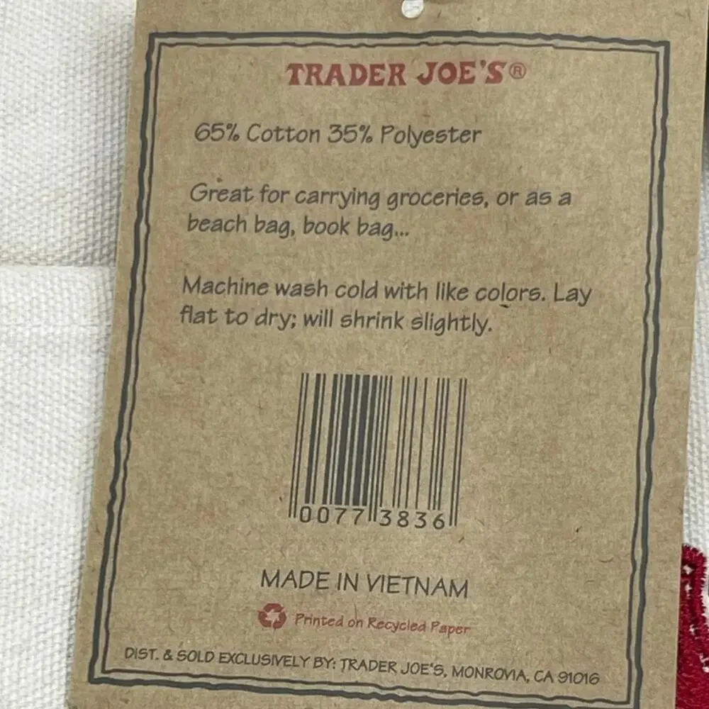 Trader Joe's Large Cotton Canvas Tote Navy Reusable Market Bag Pockets NWT